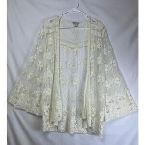 Sundance Women's Size XS Cream Lace Open Front Long Sleeve Hippie Cardigan